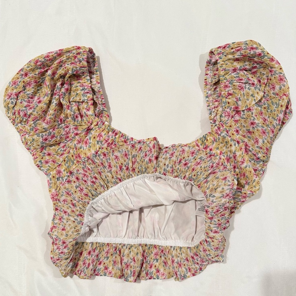 NEW Lulus Floral Puff Sleeves Crop Peplum Top Women S New w/o Tag Ditzy Babydoll - Picture 8 of 16